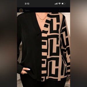 BloomChic Black and Tan Geometric Blouse